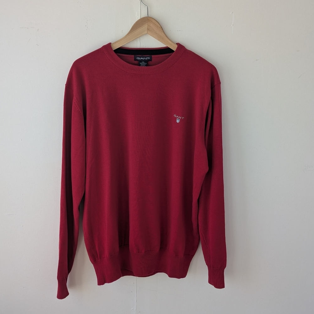 GANT Vintage 100% Cotton Knit Sweater Red Made in Hong Kong XXL- Fits Modern XL